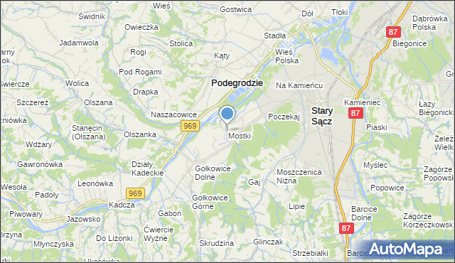 mapa Mostki, Mostki gmina Stary Sącz na mapie Targeo